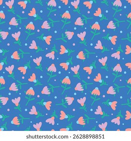 Cute flowers seamless pattern. Pastel texture in retro style. A delicate background for baby fabric and album.
