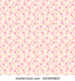 cute flowers seamless pattern with white and pink dots on light pink background, cute floral pattern 