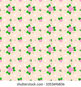 cute flowers seamless pattern with white and pink dots on light pink background, cute floral pattern 