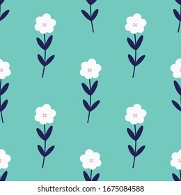 Flores sin fisuras repiten el patrón vectorial para envolver papel, papel pintado, telas, huellas. Flores blancas sobre fondo verde.