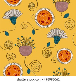 Cute flowers seamless vector pattern. Floral vector background
