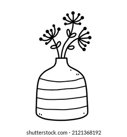 Cute flowers in vase isolated on white background. Vector hand-drawn illustration in doodle style. Perfect for cards, decorations, logo.