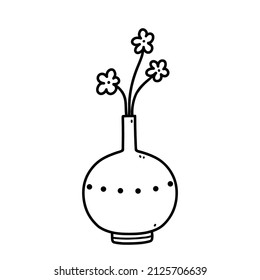 Cute flowers in vase isolated on white background. Vector hand-drawn illustration in doodle style. Perfect for cards, decorations, logo.