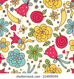 Cute flowers vector seamless pattern. Seamless pattern can be used for wallpaper, pattern fills, web page background, surface textures.