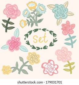 Cute flowers in vector. Vintage floral set. Save the date design collection.