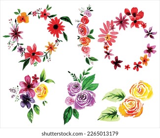 Cute Flowers watercolor clipart set