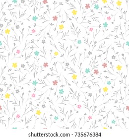 Cute flowery pattern. Classical seamless floral background for wrapping, textile, wallpaper, paper. Vector flourish texture. Delicate fashion design.