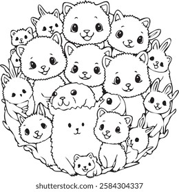 cute fluffy animal sticker vector