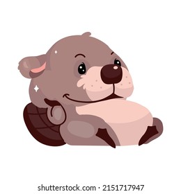 Cute fluffy beaver lying on back semi flat color vector character. Posing figure. Full body animal on white. Soft toy. Simple cartoon style illustration for web graphic design and animation