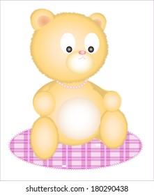 Cute fluffy beige bear with pink beads