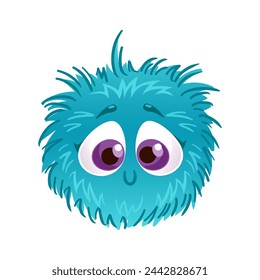 Cute fluffy blue round monster. Alien. Children s cartoon illustration. Space flights, the future. For Halloween, stickers, design elements.