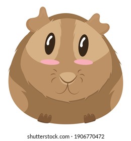 cute fluffy brown guinea pig, cute pet rodent, vector illustration in flat style