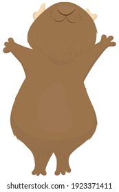 cute fluffy brown guinea pig sitting on the bottom with the muzzle raised up, cute domestic rodent, vector illustration in flat style