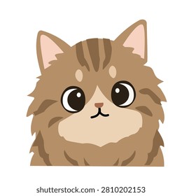 Cute Fluffy Brown Longhair Kitten Cat Pet Animal Cartoon Character Illustration