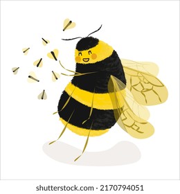 Abeja de abejorro esponjoso con polilla vectorial