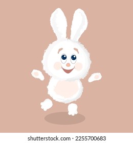 Cute fluffy bunny dancing happily. Cartoon vector illustration.