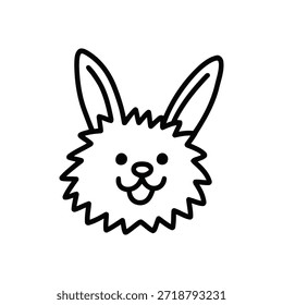 Cabeça de coelho de coelho fofo bonito com Smiley - Lineart Vetor Contorno