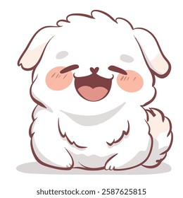 Cute and fluffy cartoon dog with joyful expression, sitting happily. This adorable character radiates warmth and playfulness, perfect for pet lovers