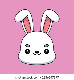 A cute and fluffy cartoon illustration of a rabbit head, featuring big floppy ears, round eyes and a sweet expression. Perfect for animal lovers who loves the charming appeal of these Easter favorites