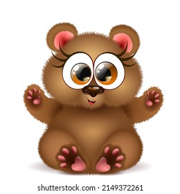 Cute fluffy cartoon little brown bear girl.
