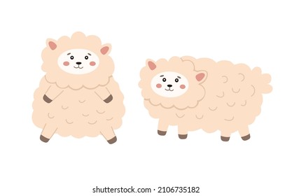 Cute fluffy cartoon sheep vector illustration