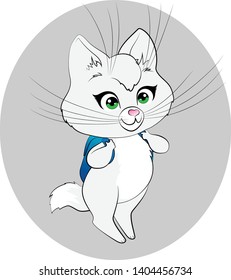 Cute fluffy cat goes to school