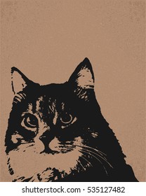 Cute fluffy cat. retro style design. Vintage poster. Silhouette. Creative poster with a cat.  graphic print 