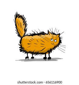 Cute fluffy cat, sketch for your design