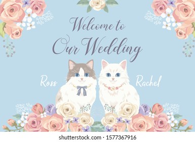 Cute fluffy cat wedding card