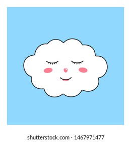 Cute fluffy cloud. Heavenly character for the design of childrens wallpaper, clothes, pattern, fabric, print. Vector character isolated on pastel blue background.
