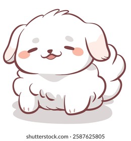 Cute fluffy dog character with happy expression, sitting comfortably. This adorable illustration captures essence of joy and playfulness in charming way