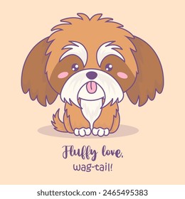 Cute fluffy dog Shih Tzu. Funny cartoon kawaii character animal. Lap dog. Vector illustration 