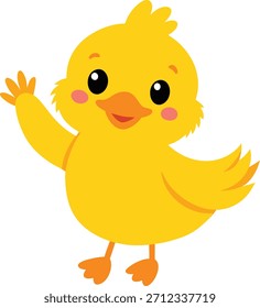 cute fluffy duckling waving vector