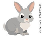 Cute fluffy Easter baby bunny icon on white background. Festive vector illustration of rabbit symbolizing spring, Easter. Suitable for greeting cards, decorations, children’s designs.