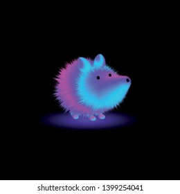 Cute Fluffy Furry Hedgehog Hamster Neon Hair Style Fluorescent Gradient