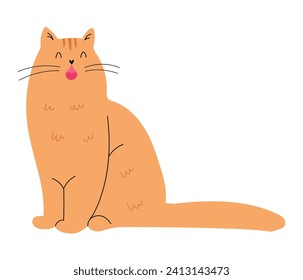 Cute fluffy ginger cat meowing, asking for attention or food. Hand drawn vector illustration in flat design, isolated on white