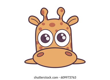 Cute Fluffy Giraffe. Vector Illustration. Isolated on white background.