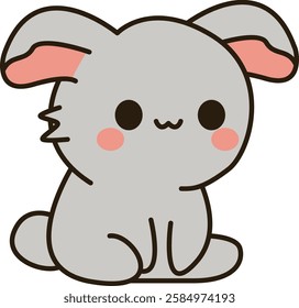 Cute Fluffy Gray Bunny Sitting Illustration