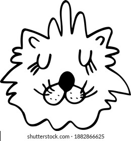Cute fluffy head of a sleeping cat. Vector illustration for children in cartoon style.