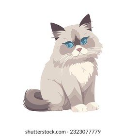 Cute fluffy kitten sitting illustration over white