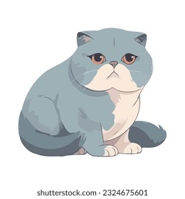 Cute fluffy kitten sitting vector illustration over white