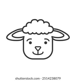 Cute fluffy lamb head icon. Newborn baby outline pictogram. Christmas and Easter religious symbol. Kids and farming themes. Vector illustration isolated on white. Smiling animal face. Thin line