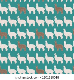 Cute fluffy light and dark alpacas. Vector seamless pattern, eps10.