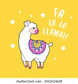 Cute fluffy llama (alpaca). Funny animal print card. Funny quote print.