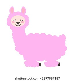Cute fluffy llama isolated on a white background. Hand drawn alpaca flat vector illustration. Nursery decoration. Stock vector illustration isolated on white background. EPS