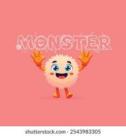 cute fluffy monster  isolated on pink background flat vector illustration