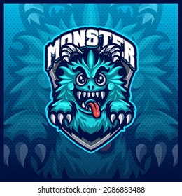 Cute Fluffy Monster mascot esport logo design illustrations vector template, Stone Monster logo for team game streamer merch, full color cartoon style