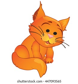 Cute fluffy orange cat isolated on a white background. Vector cartoon close-up illustration.