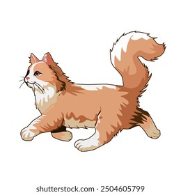 A cute fluffy orange cat is running.Vector illustration isolated on white background.