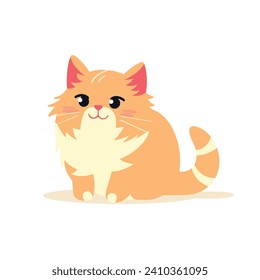 A cute fluffy orange and white cat sits happily in a simple vector illustration.
